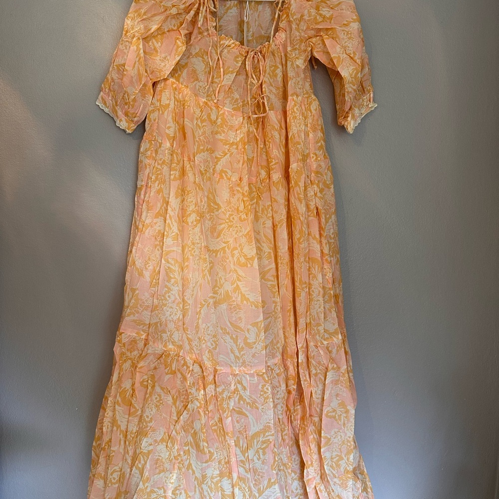 Olivaceous Peach and Yellow Floral Maxi Dress